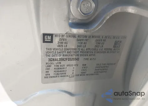 2015 Chevrolet Captiva Sport 2Ls z USA, uszkodzony, nr VIN 3GNAL2EK2FS526043